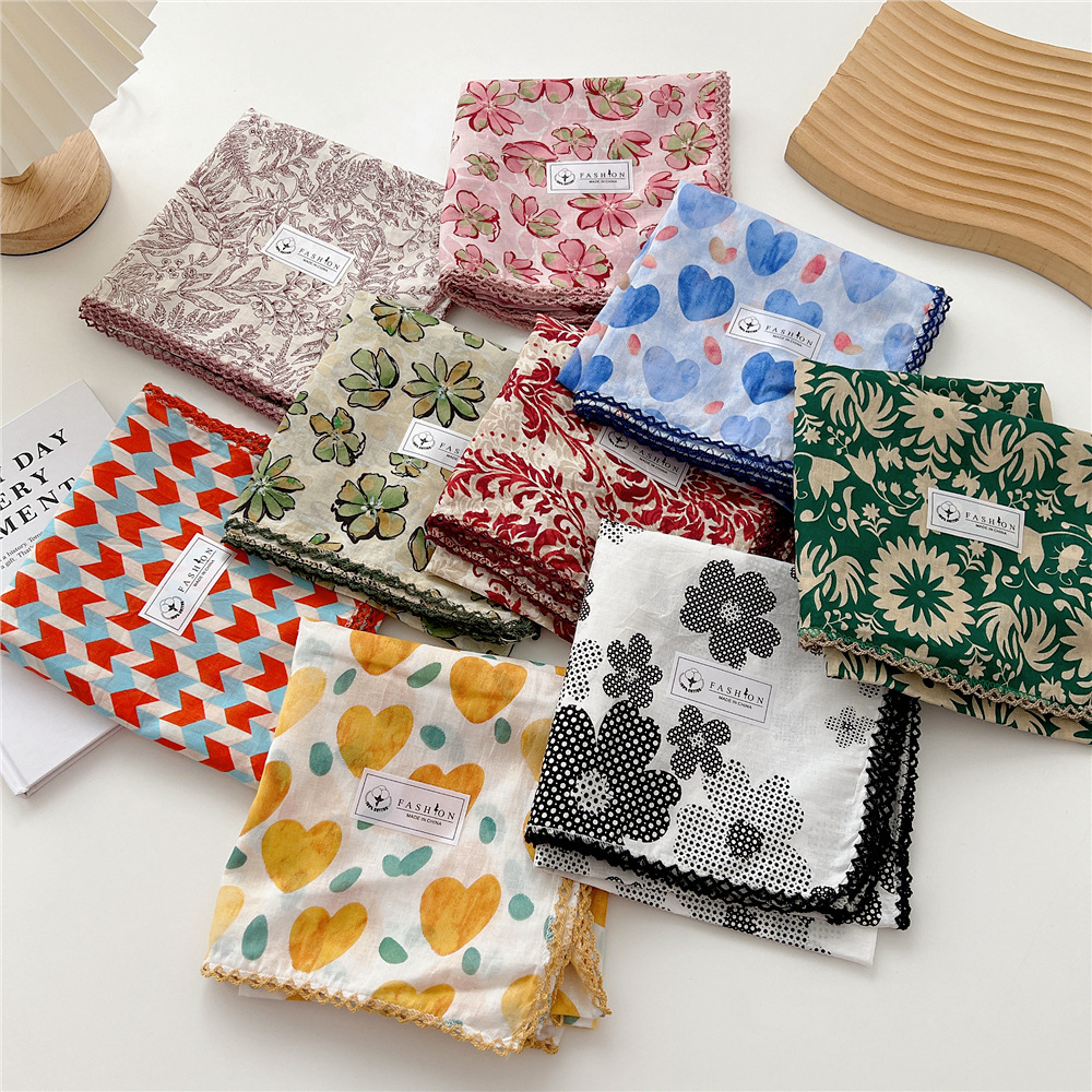 68*68 cm imprimé coton lin fleur carré écharpe femmes printemps été mode Bandanas sac chapeau tête cheveux châle enveloppes accessoires