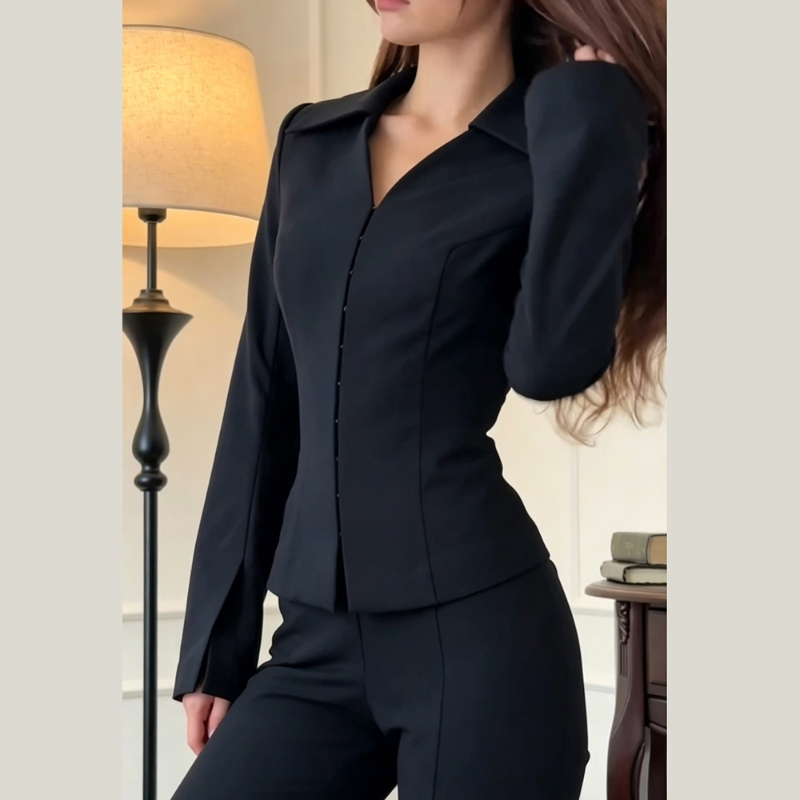 Ensemble tailleur deux pièces pour femme : Blazer ajusté à manches longues avec peplum et pantalon évasé taille haute – Tenue décontractée et professionnelle pour le bureau