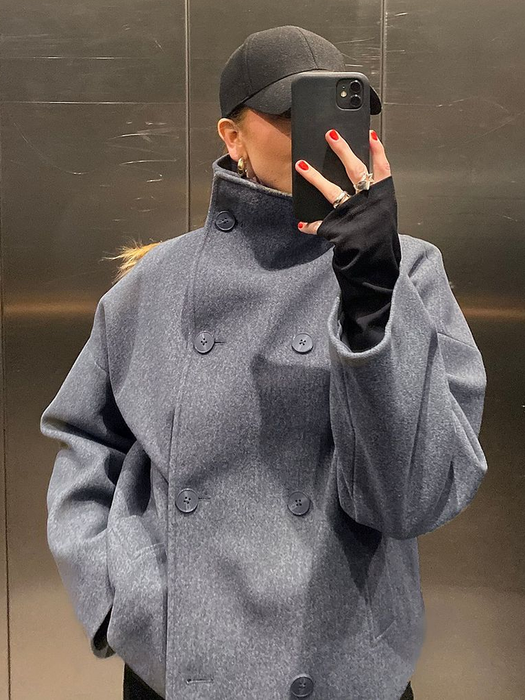 Fourrure laine femmes veste col haut à manches longues simple boutonnage femme manteau 2025 automne hiver rue chaud ample dame outwear