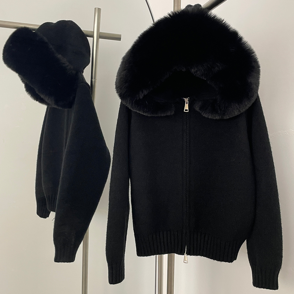 Cardigan surdimensionné à capuche pour femme, pull en fausse fourrure, couleur unie, manteau tricoté, à la mode, tricot ample, automne 2025