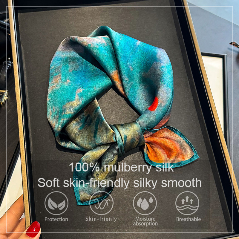 2025 luxe 100% foulard en soie de mûrier femmes peinture à l'huile impression Bandana châle dame foulard mouchoir femme enveloppe décorative