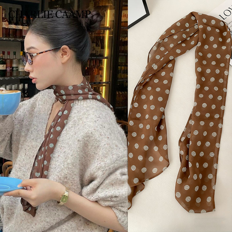 Foulard en soie imprimé léopard marron à pois pour femmes mince mode luxe longue étroite petites foulards en soie dames bandeau foulard