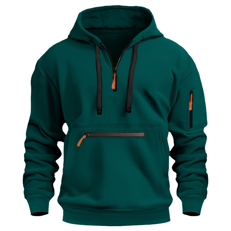 Sweat à capuche de sport décontracté pour hommes, mode printemps et automne, poche sur le bras, corde à tirer, couleur unie, chemisier ample à manches longues, pull
