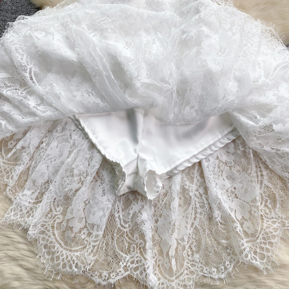 Robes Sexy en maille et dentelle pour femmes, col licou, basique, simple boutonnage, sans manches, Chic, à volants, taille fine, vêtements pour femmes