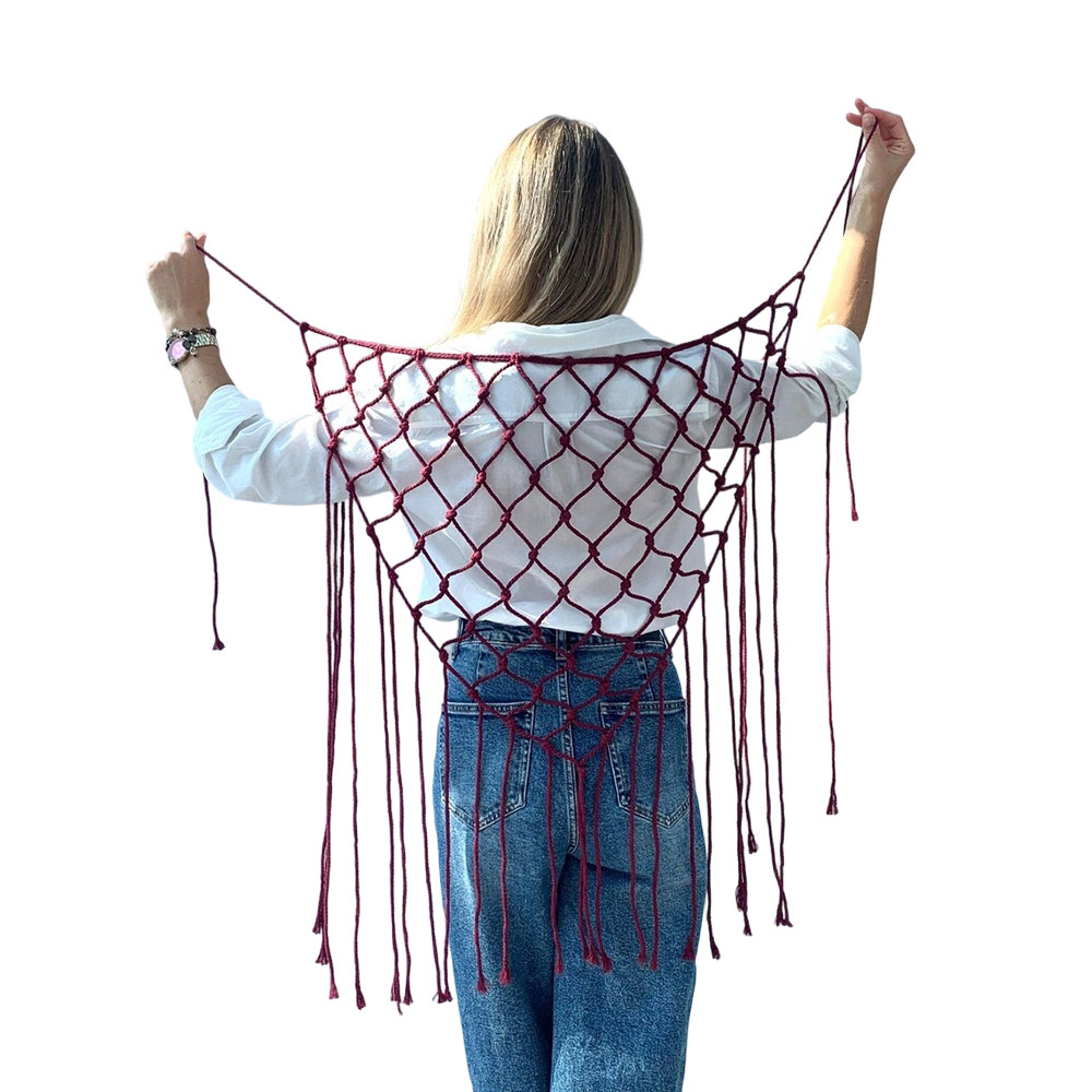 Foulard bohème à franges en filet, jupe mi-taille pour femme, style bikini, motif ethnique, ceinture à franges en maille, rideau décoratif pour les fesses