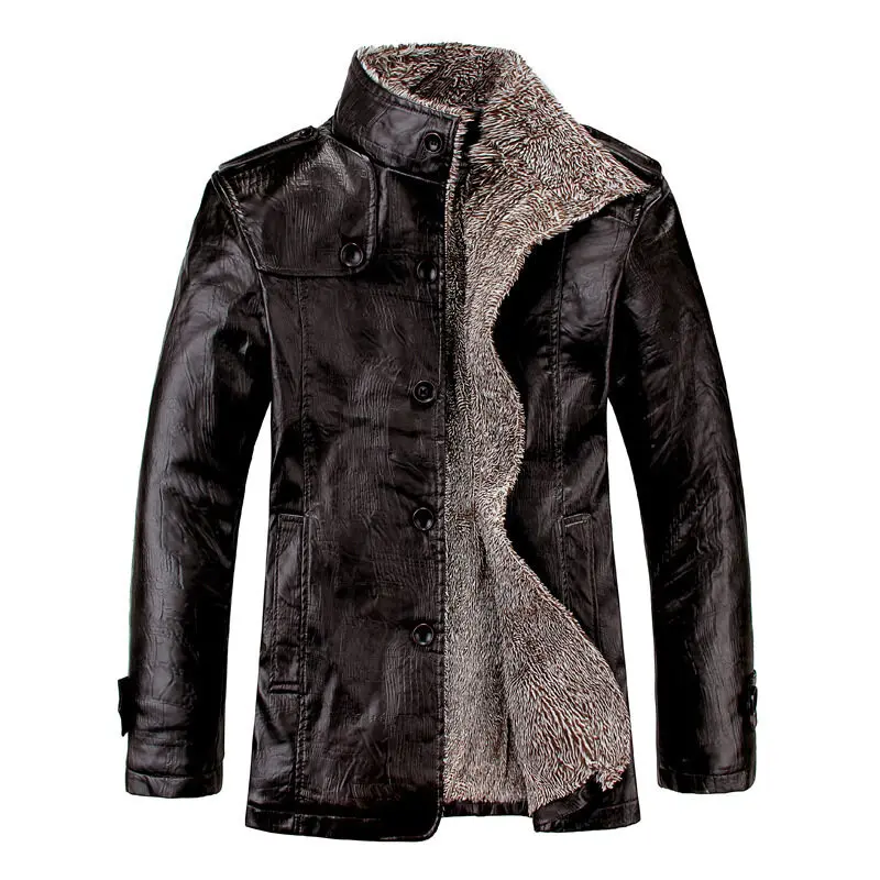 Manteau d'hiver chaud coupe-vent pour homme, manteau de moto en cuir polaire, veste en cuir PU en velours, veste décontractée en Faux cuir
