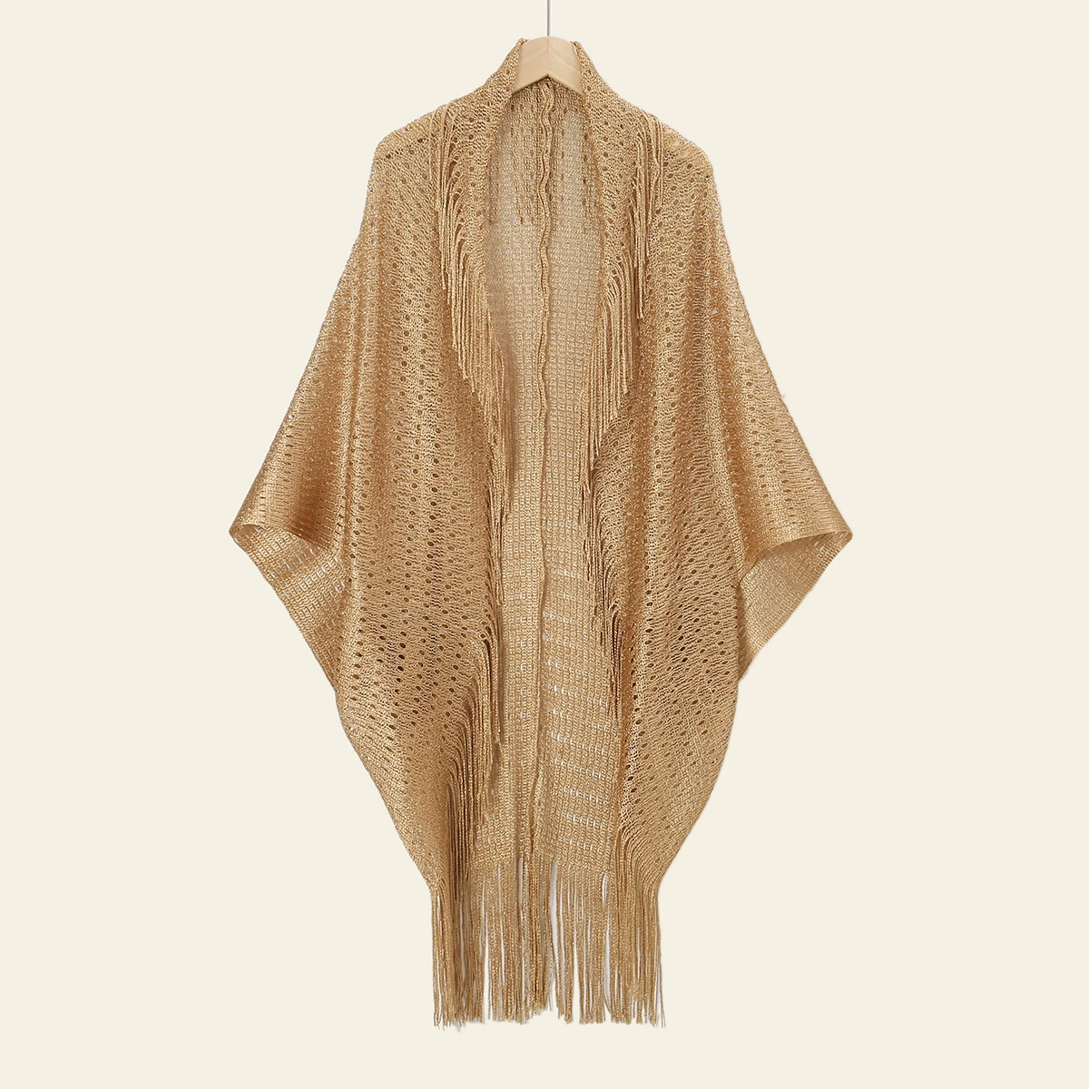 Robe de Soirée en Dentelle Transparente à Pampilles Creuses, Châle de Protection Solaire Brcorporelle, Fil localité et Argenté, Longue Écharpe Fine à Paillettes