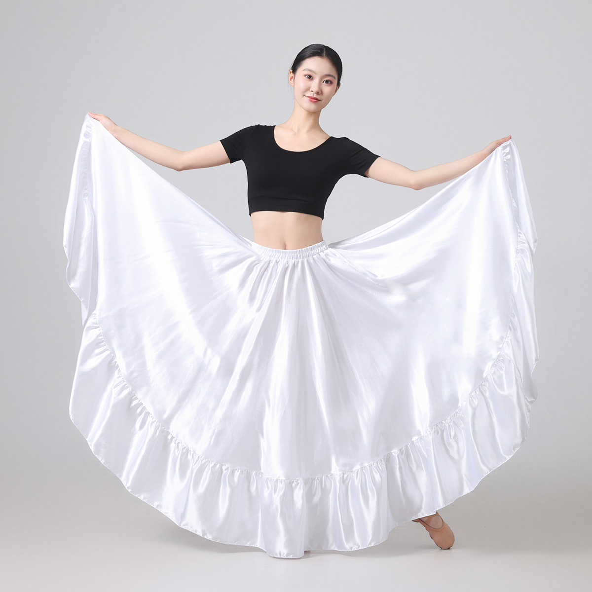Jupe circulaire longue évasée pour femme - Jupe complète évasée en satin Boho Vintage jupe longue trapèze pour la danse, la fête, les jupes à usage quotidien