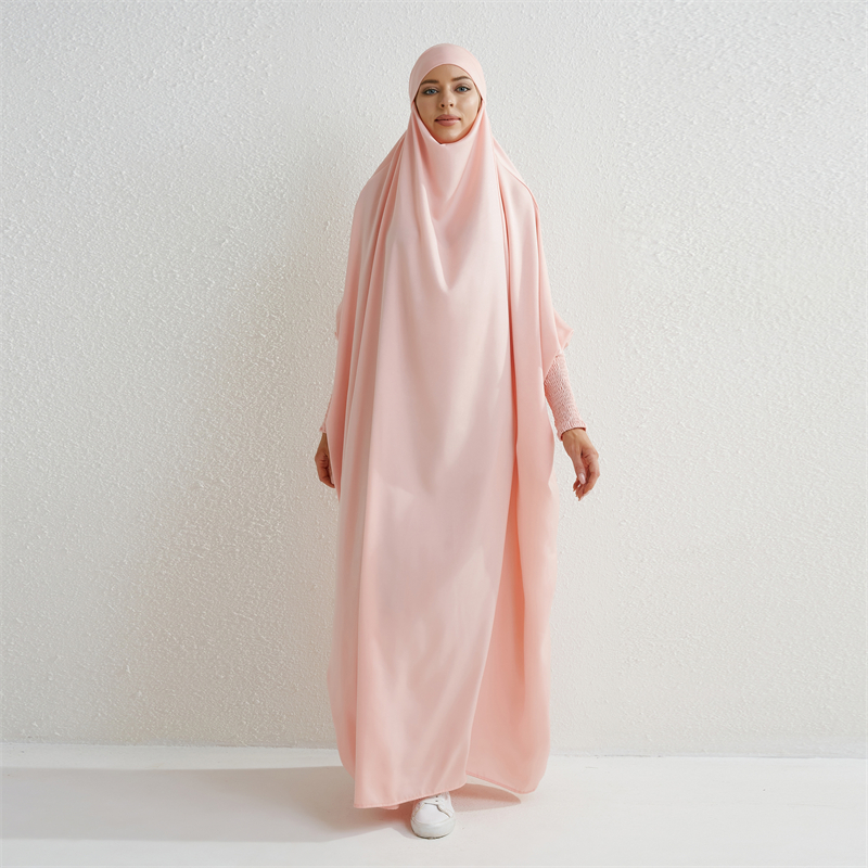 Abaya musulman à capuche manches smockées une pièce Robe de prière femmes Jilbab vêtements islamiques dubaï saoudien Robe noire modestie turque