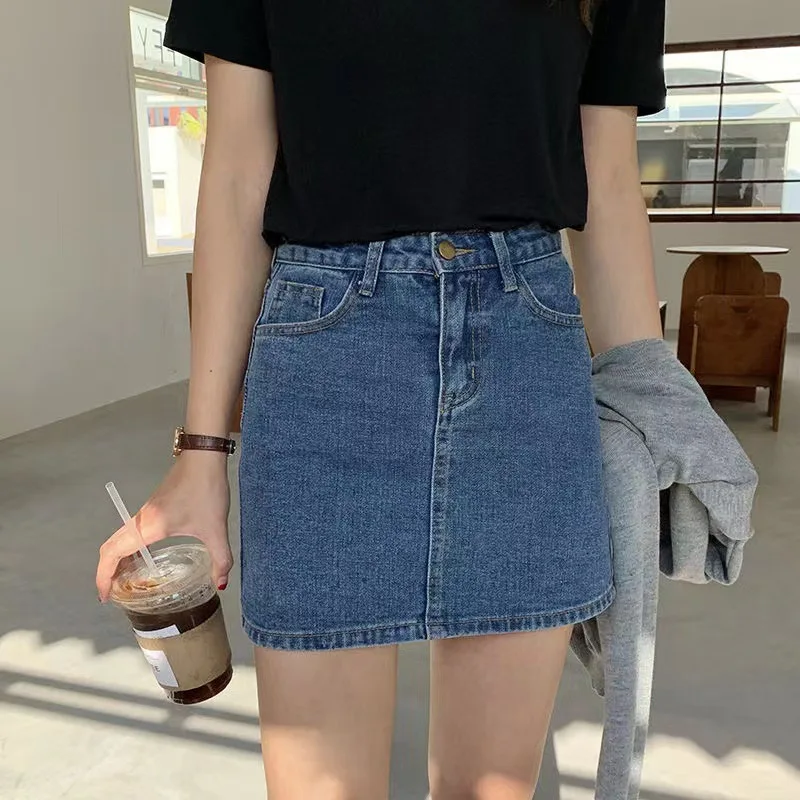 Jupes en denim pour femmes, coupe droite, taille haute, décontractée, sexy, slim, mini, adorable, vintage, étudiantes, Ulzzang, chic, streetwear, nouvelle collection