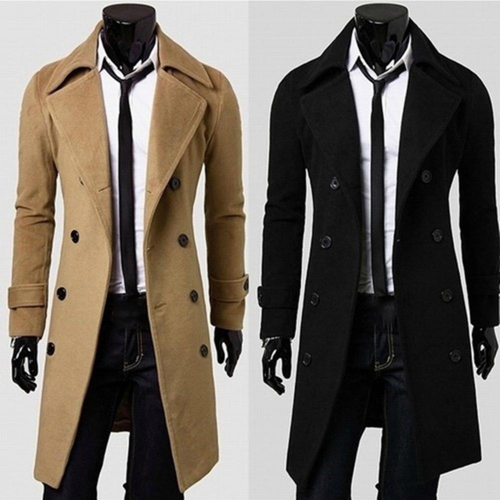 Trench-Coat Simple à Double boutonnage pour hommes, manteau résistant au froid, veste de couleur Pure