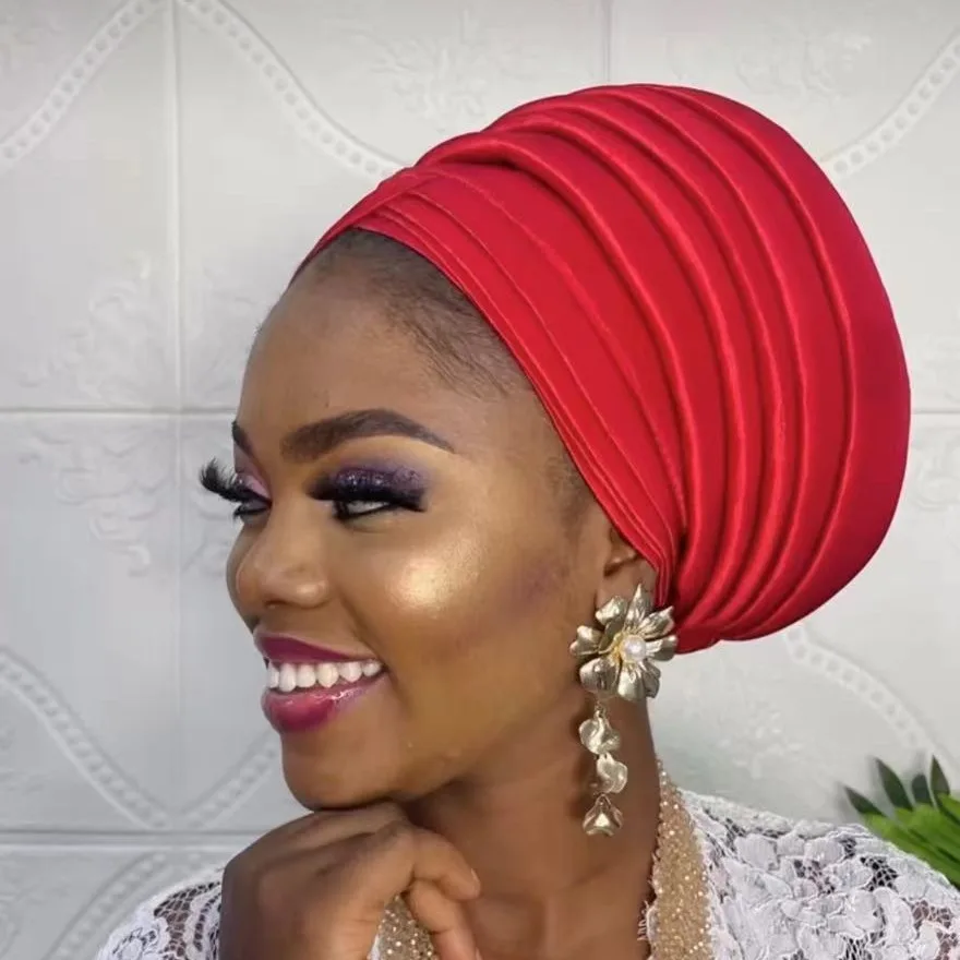 Auto Gele-Turban Africain pour Femme, Cravate de Sauna, Chapeau Plissé, Enveloppe de Sauna Musulmane, Écharpe NigWin, Hijab Aso Oke, Couverture de Casquette de Chimio