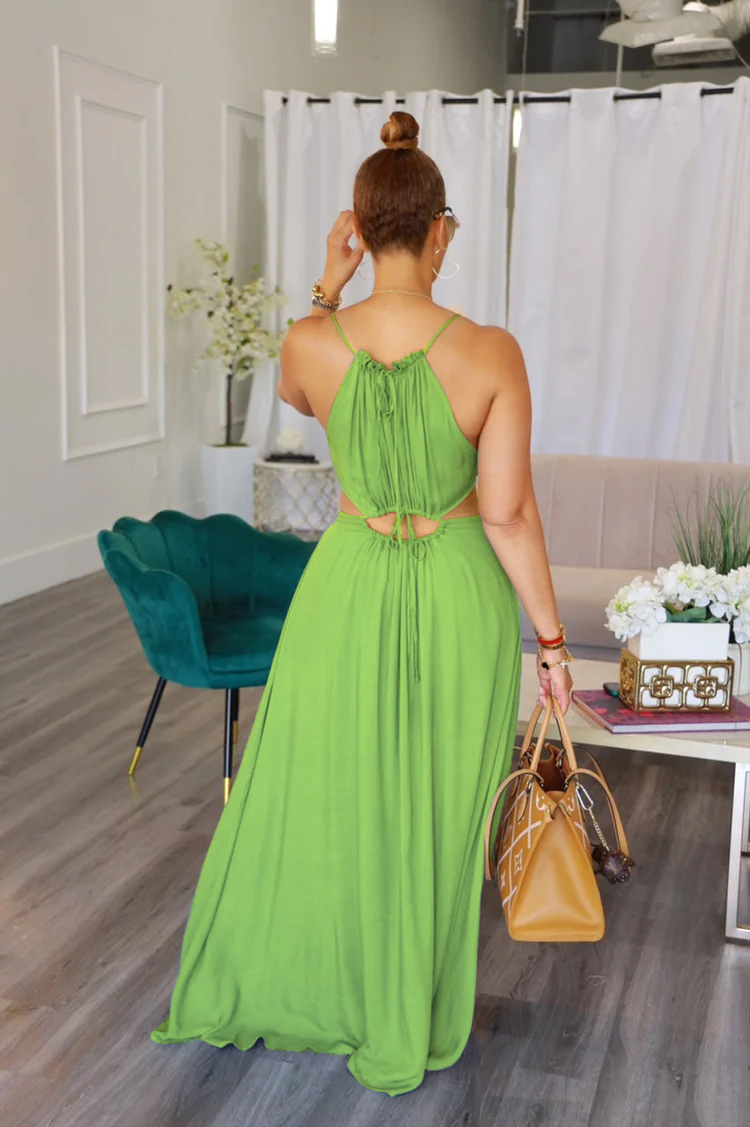 2025 femmes robe vacances d'été solide robes longues Sexy cordon à lacets sans manches robes Para Mujer Club tenues de fête