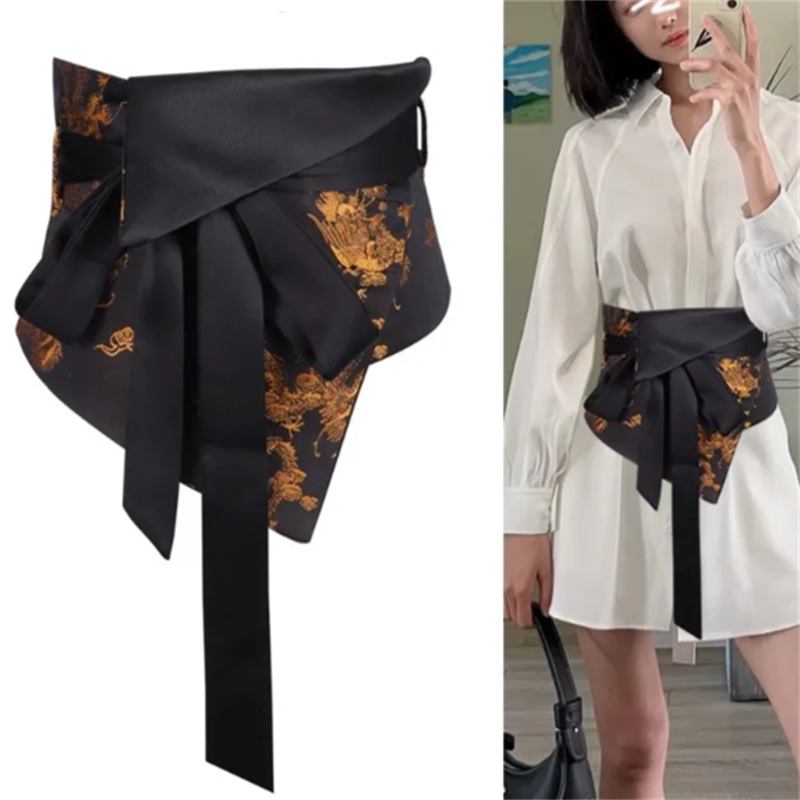 Joint de taille pour femmes, large ceinture noire décorative, haut de gamme, chemise Sensation, vêtements d'extérieur, écharpe triangulaire, cintré à la taille, large ceinture