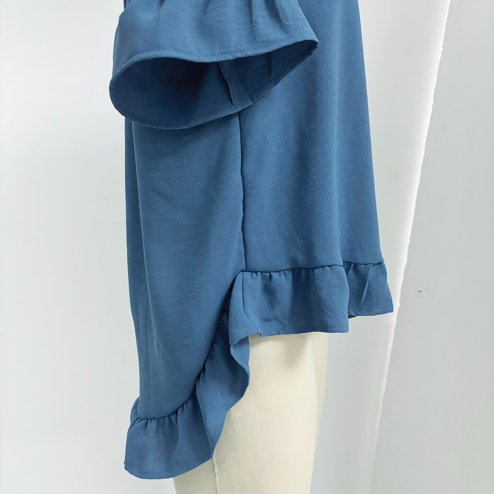 Femmes coton lin hauts et chemisiers à volants garniture à manches courtes Blouse Woamn vêtements solide décontracté col rond Blusas amples