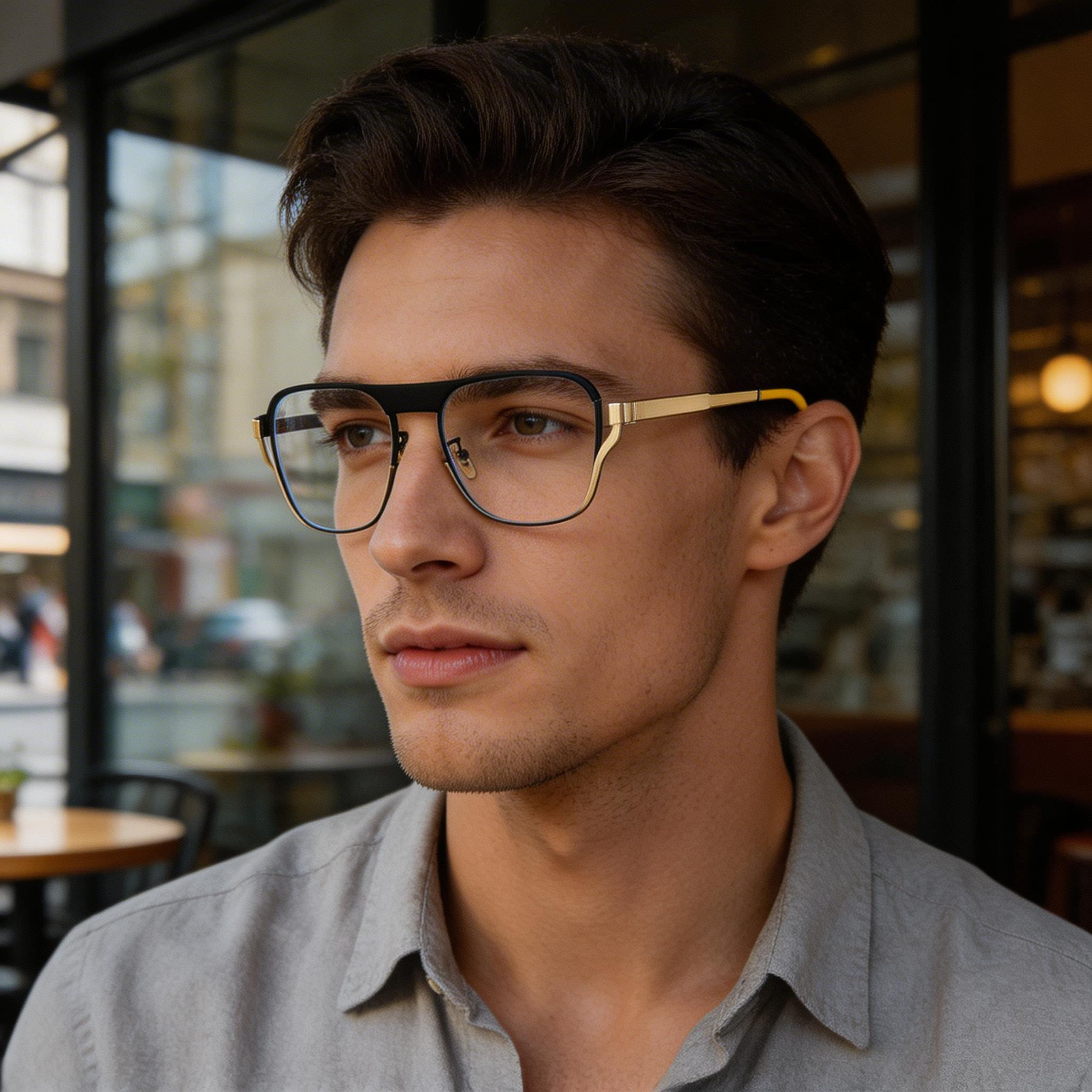 Lunettes d'aviateur pour hommes, élégantes, en métal, bicolores, surdimensionnées, anti-lumière bleue, monture pilote classique, sans correction