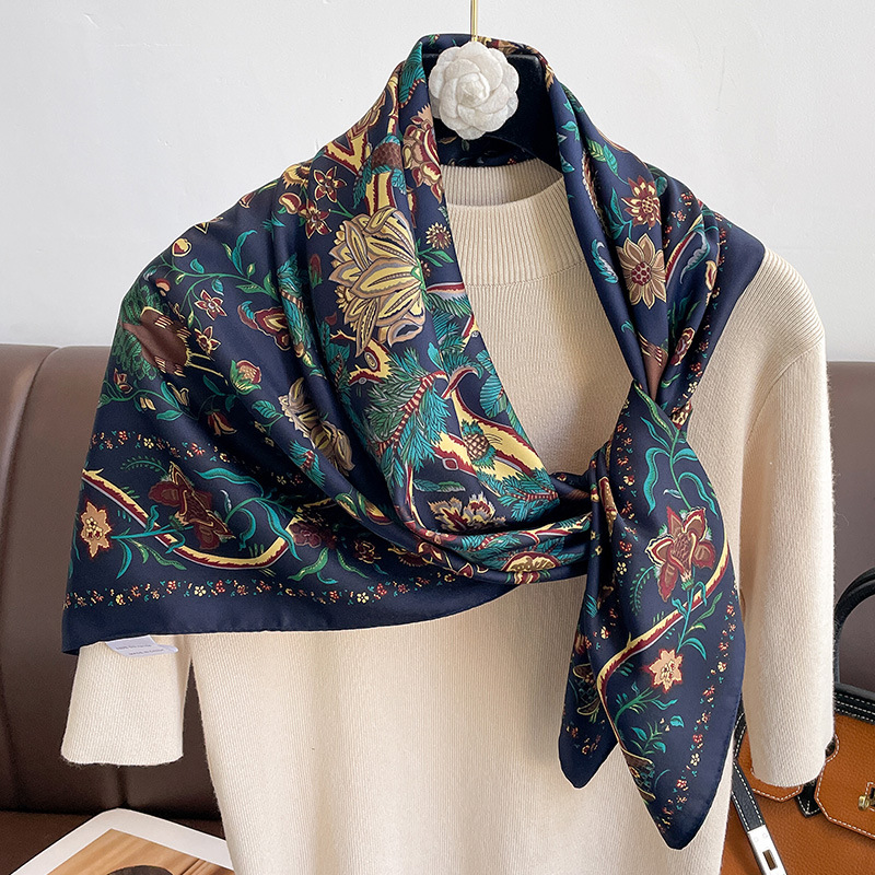 Écharpe de Luxe en Satin Sergé Carré pour Femme, Hijab Musulman, Grand Châle, Rond Sauna, Bandana, 90x90cm