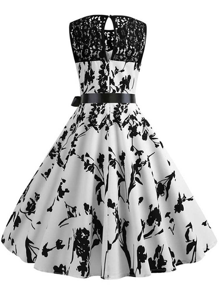 Robe trapèze en dentelle à imprimé floral pour femmes, robe de soirée vintage, tunique décontractée, robe de bureau pour dames, été