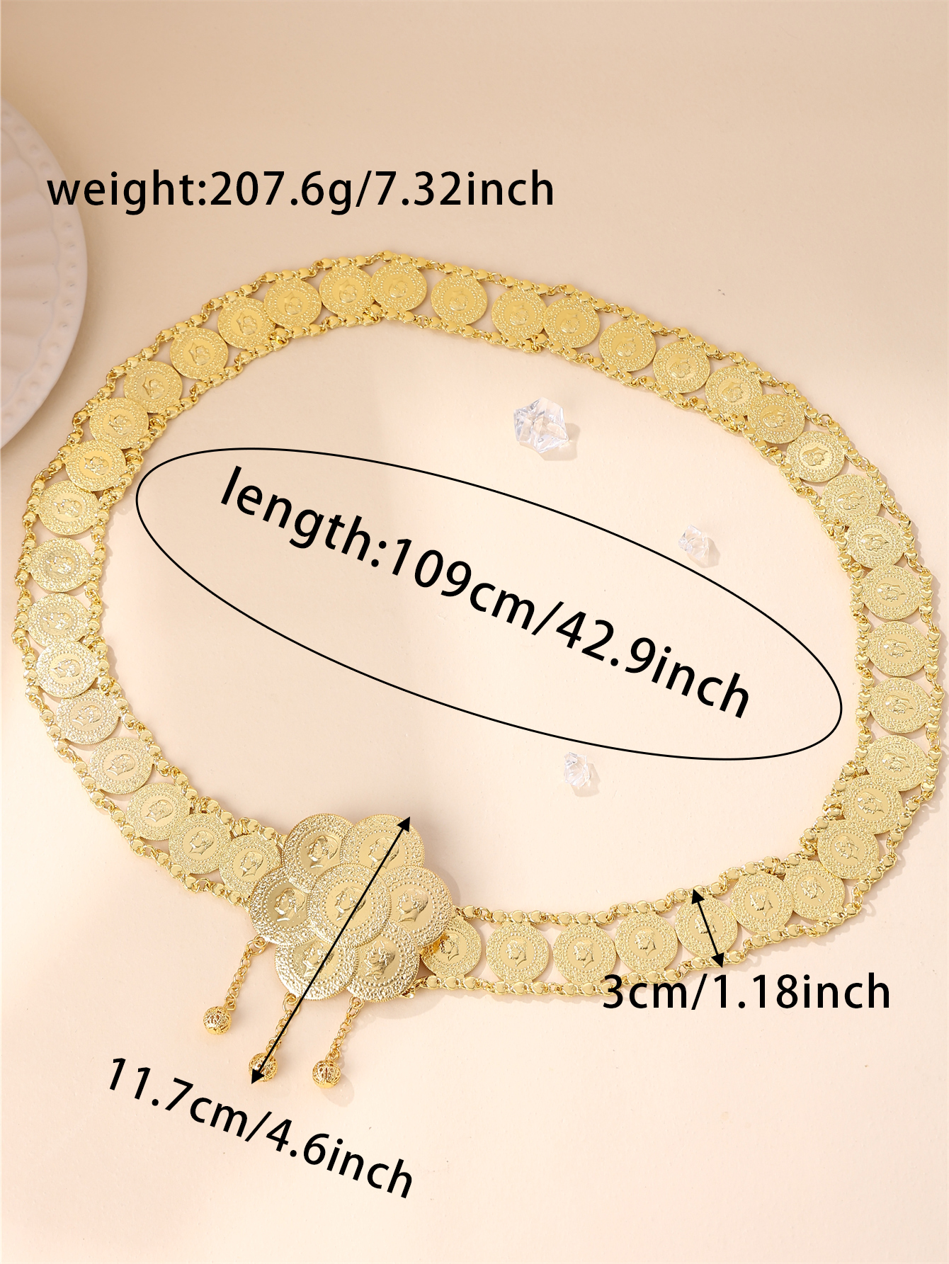 Ceinture caftan plaquée or 22 carats pour femmes, chaîne de taille arabe de Style turc, chaîne de corps pour Festival de Gala de mariage du moyen-orient, cadeau