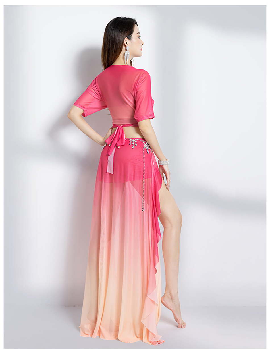 Costume de danse du ventre pour femme, ensemble 2 pièces, haut et jupe, tenue de phtaline pour performance sur scène, vêtements d'entraînement trempés