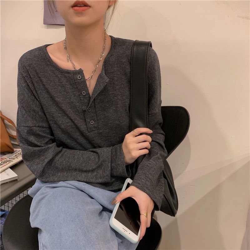 T-shirts à manches longues pour femmes, hauts en coton minimalistes, coupe décontractée, tissu extensible surdimensionné, confortable, doux, quotidien, rétro d'automne