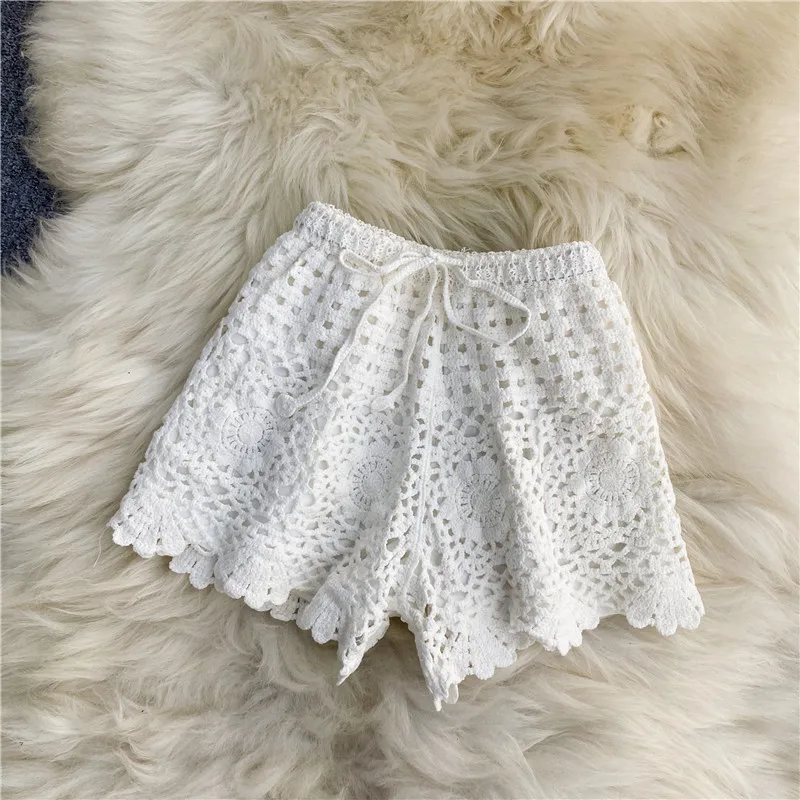 Boho-Short de vacances au crochet pour femme, taille haute, amissié, à lacets, court, été, livraison directe