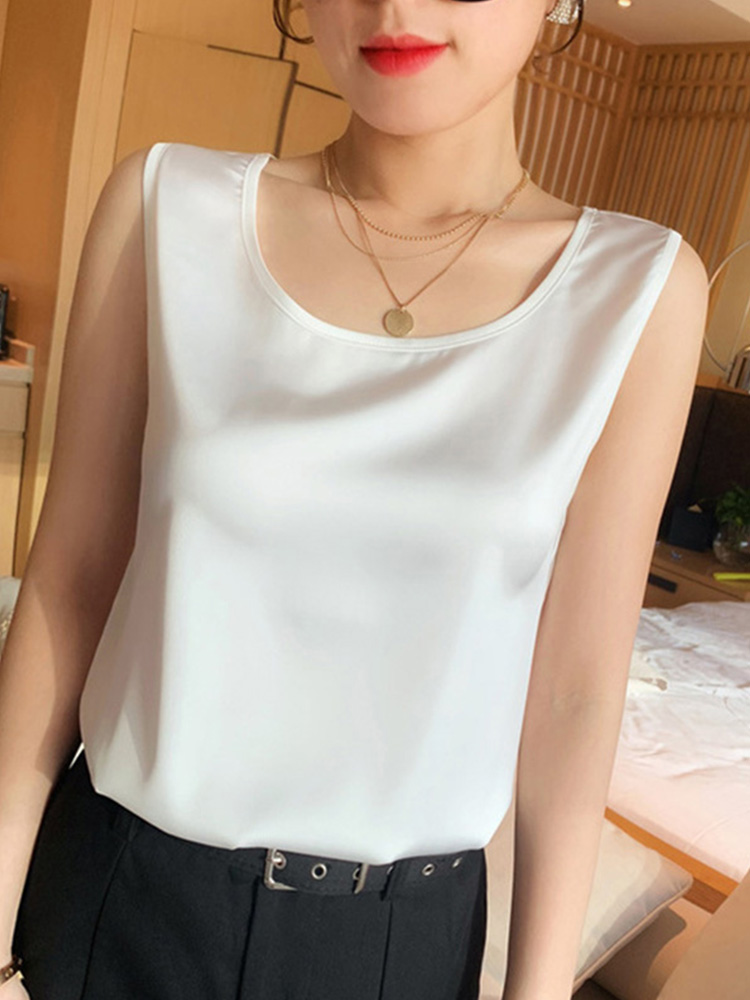 2025 nouvelle mode soie mince à manches courtes t-shirts Slip femme vêtements d'été élégant hauts solide ample décontracté