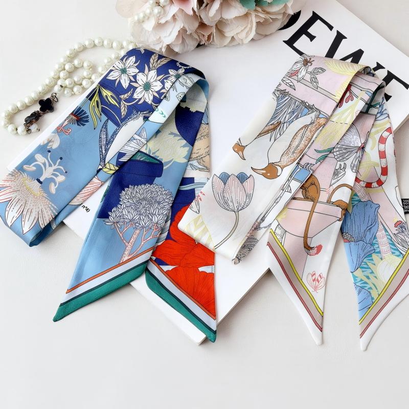 Foulard en soie twill 100% de luxe pour femme, bandeau fin, ruban pour poignée de sac, cravate en soie tendance pour femme
