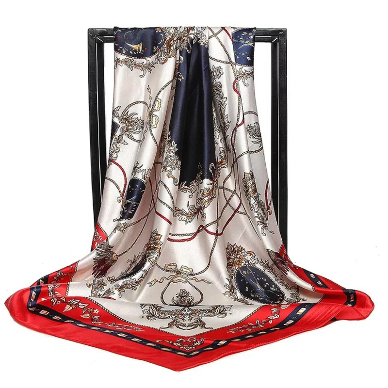 Écharpe en satin 90x90cm pour femmes, écharpe en chaîne imprimée de fleurs de cajou, nouveau style printemps et été, châle pour femmes, nouveau style 2024