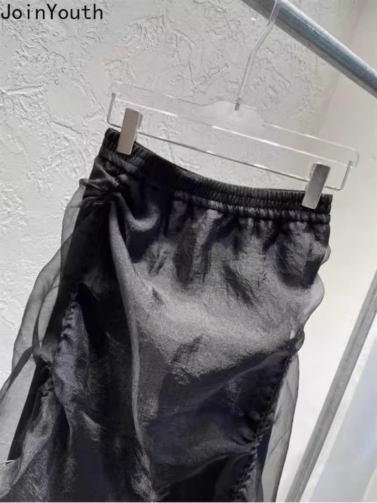 Jupe d'été vêtements pour femmes taille haute Organza Saia cordon tunique Jupe Chic irrégulière Mini jupes 2025 Faldas Mujer De Moda