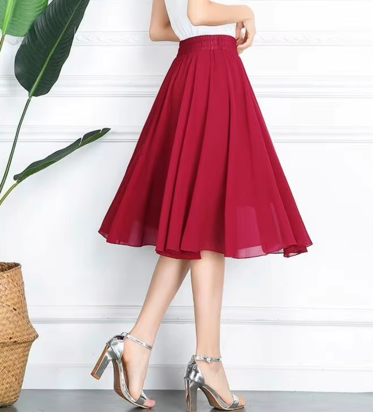 Jupe à volants élégante pour femme, mode été, jupe en mousseline de soie basique pour femme de bureau, faldas elegantes de mujer, jupe grande taille