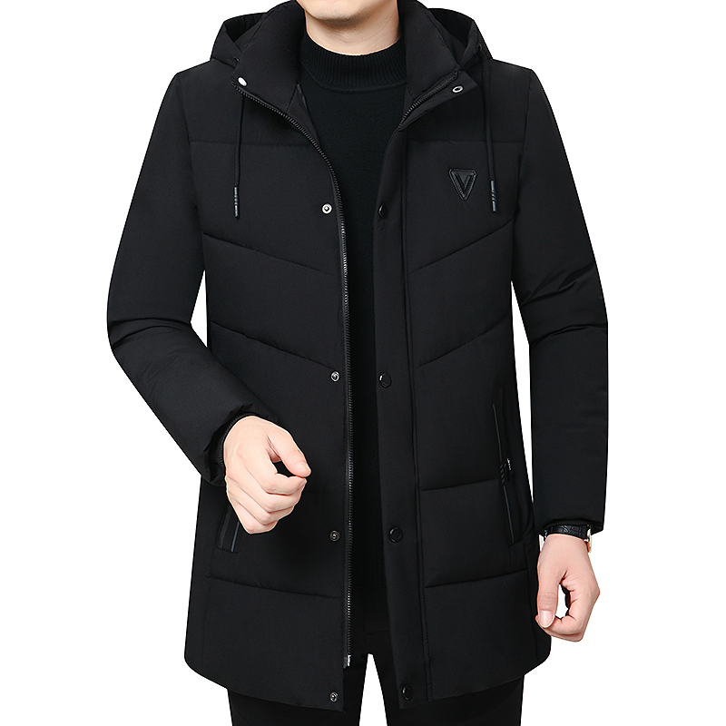 Manteau d'hiver à capuche en coton pour hommes, Parkas épais, couleur unie, Cardigan rembourré, longueur Midi, fermeture éclair, veste chaude pour hommes