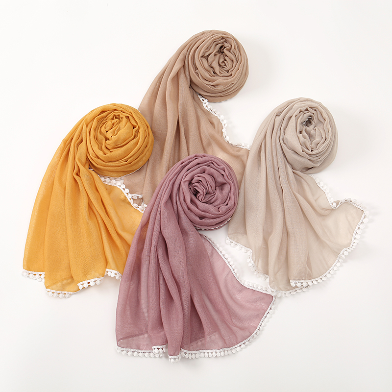 Foulard Hijab Musulman en Coton et Dentelle, Long Châle, Écharpe de Sauna, Bandeau, Nouveauté
