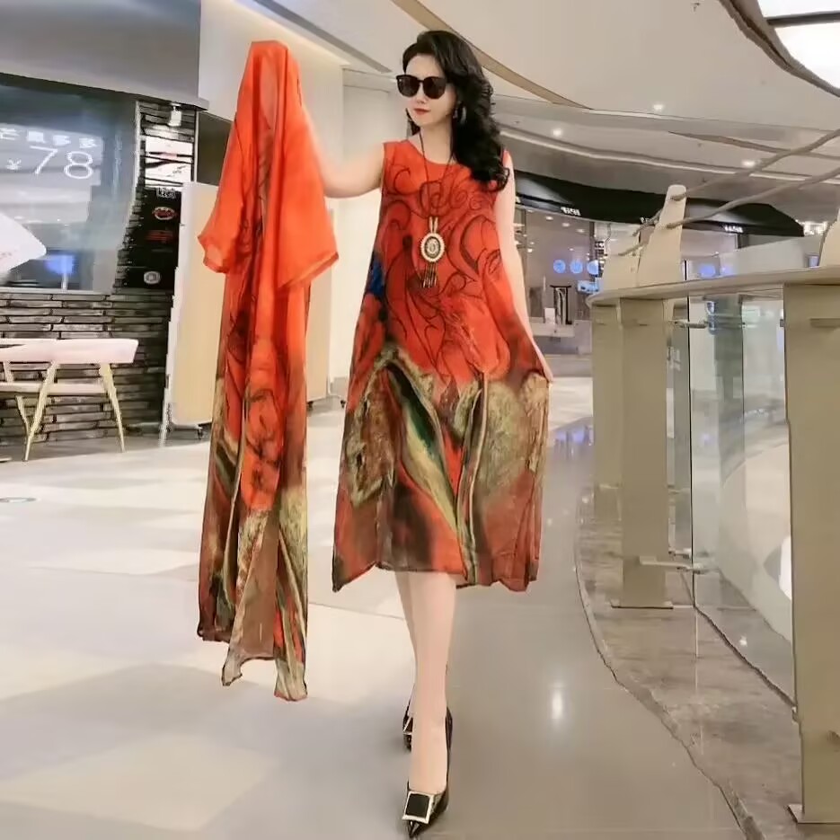 Ensemble Deux Pièces Tout-en-un pour Femme, Robe et Jupe Imprimée Fine Trempée, Vêtement d'Été, Nouveau, 2023, CommConsulX666