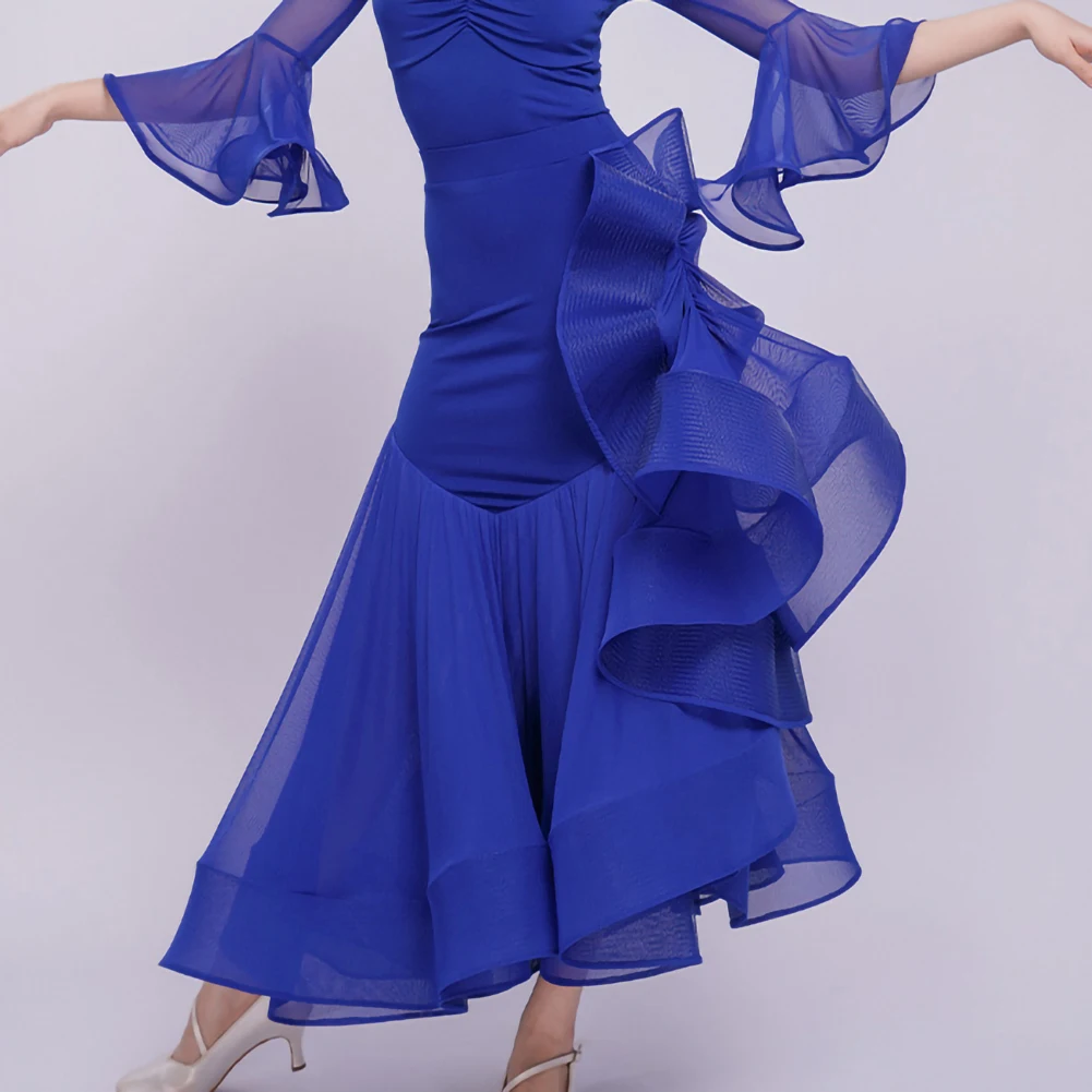 Robe de danse moderne pour femmes et adultes, Costume de spectacle de danse de salon haut de gamme, grande jupe pivotante de danse de salon