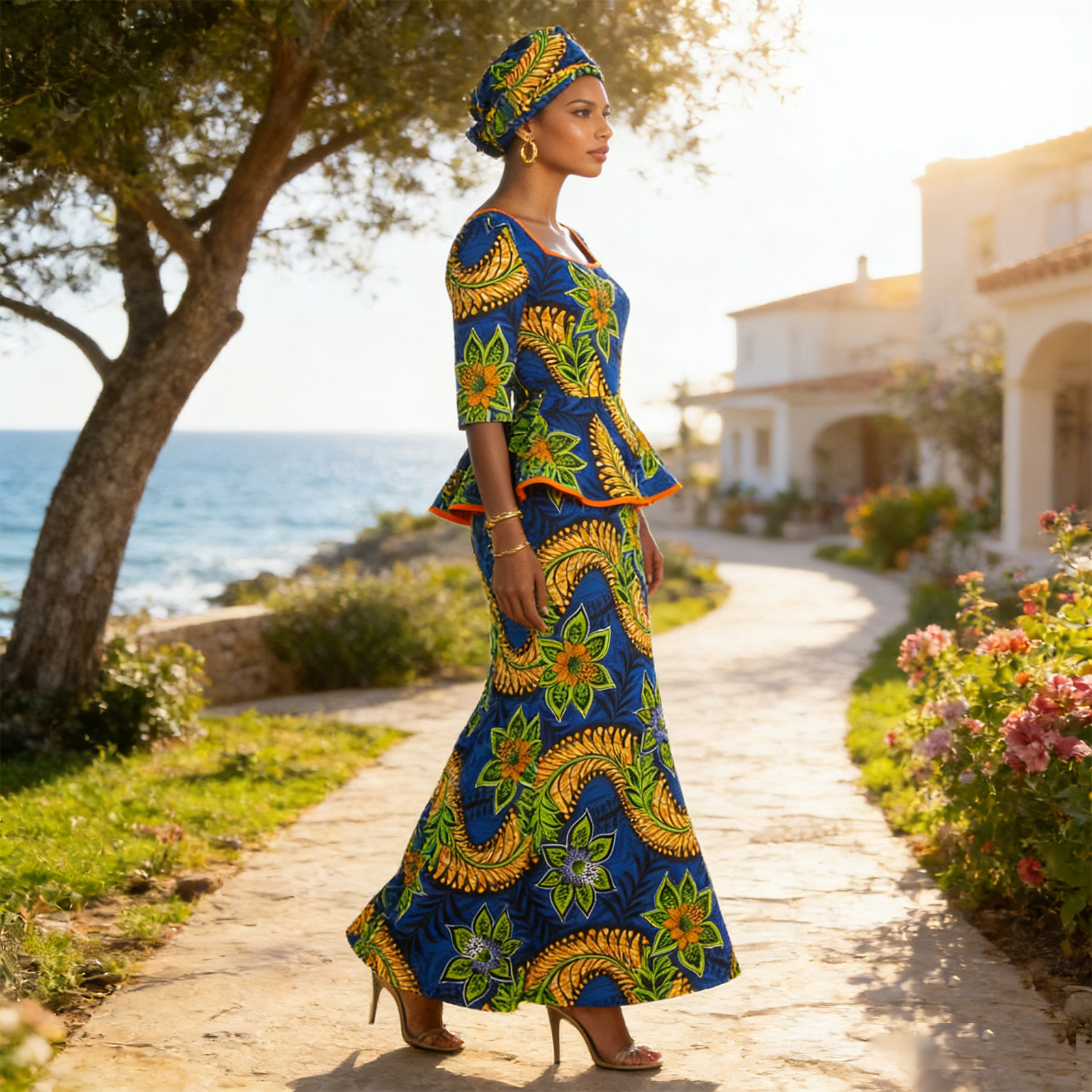 Robes africaines pour femmes, haut imprimé Dashiki traditionnel et robes sirène assorties avec bandeau, robes de soirée élégantes pour femmes Y 2225038