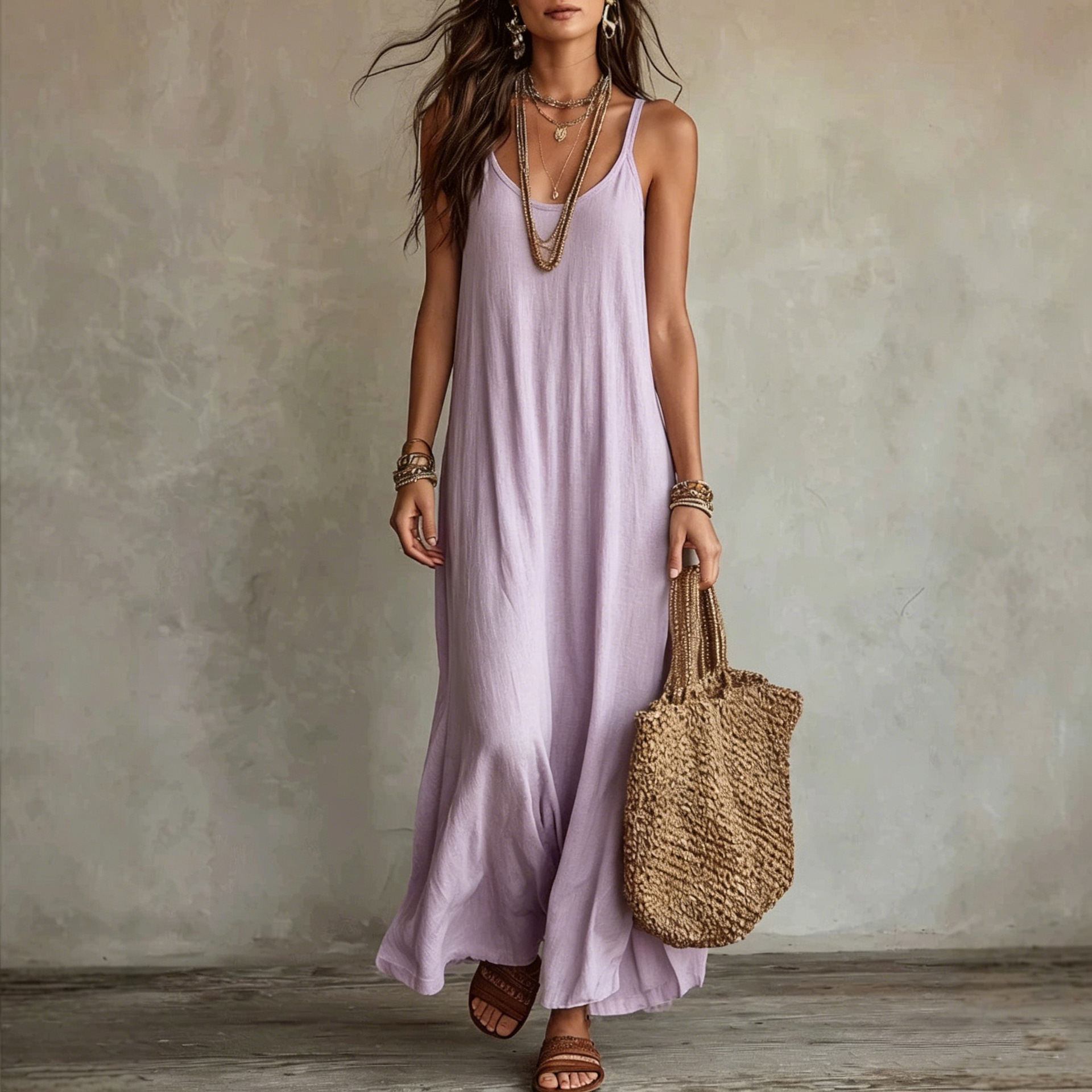 Robes Camisole Dos Nu pour Femme, Robe Bohème d'Été à Bretelles Fines, Robe Longue Décontractée, Robe de Plage pour les Vacances