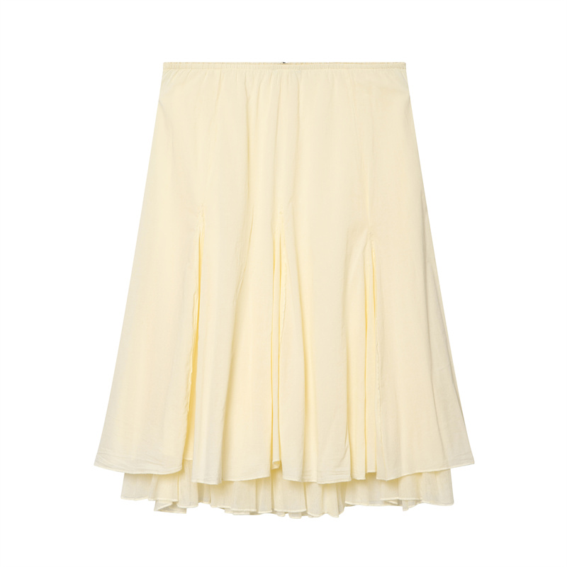 Jupe pour femme 2026 – Jupe midi élégante jaune double couche superposée décorative haut de gamme pour soirée estivale
