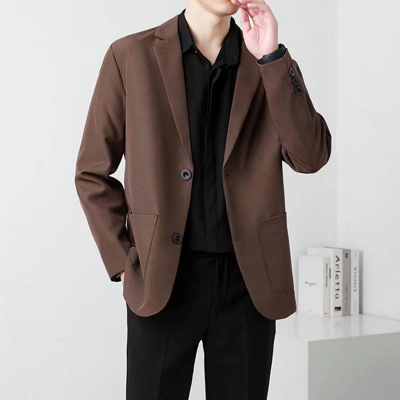 Blazer Slim Fit imbibé pour hommes, veste décontractée intelligente, manteau monochrome à deux boutons, noir, ingent, café, vêtements de mode, document coréen, automne, nouveau
