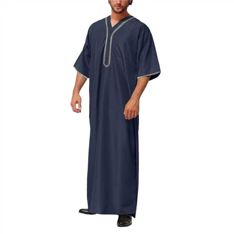 Robes musulmanes pour hommes moyen-orient arabe Ramadan bouton islamique col en v vêtements solide décontracté à manches longues T-shirt robe tunique hauts ﻿