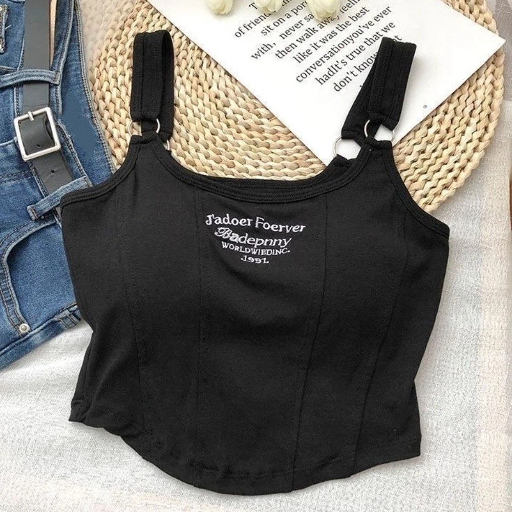 Débardeur court ajusté tendance style 'Spicy Girls' pour femme, avec lettres et coussinets intégrés
