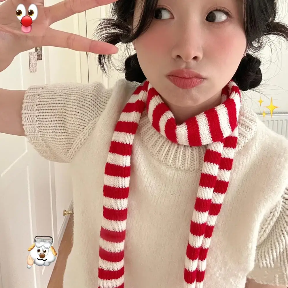 Écharpe tricotée à rayures chaudes pour femmes, écharpe longue fine et étroite, écharpe chaude en coton coréen Harajuku Y2K pour filles, foulard décoratif