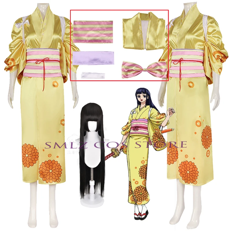 Kikunojo-Costume Kimono Jaune pour Femme, Uniforme de ix, Robe Sexy, Tenues de Carnaval, Anime Wano Country Périphérique, Cosplay