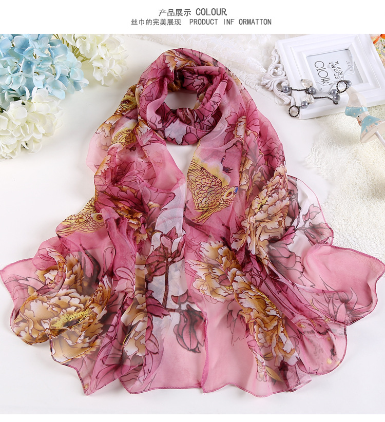 Mode chaude été en mousseline de soie Georgette écharpe perroquet pivoine imprimer femmes Foulard Long châle et enveloppement Bandana élégant mince 50*160 cm M163
