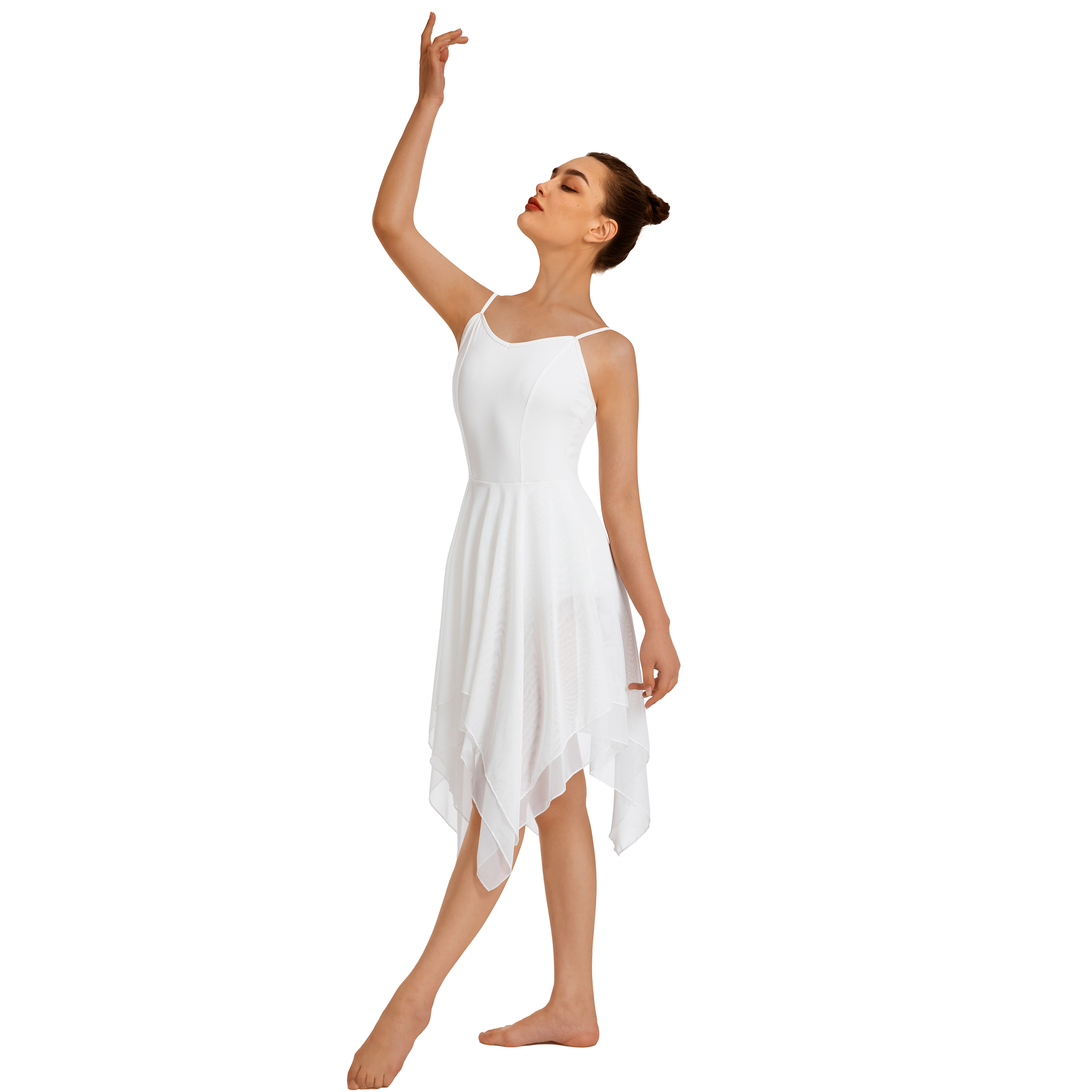 Robe lyrique moderne pour femmes, Camisole, Costume de danse, Ballet asymétrique, jupe en maille haute et basse, justaucorps sans manches, vêtements de danse de gymnastique