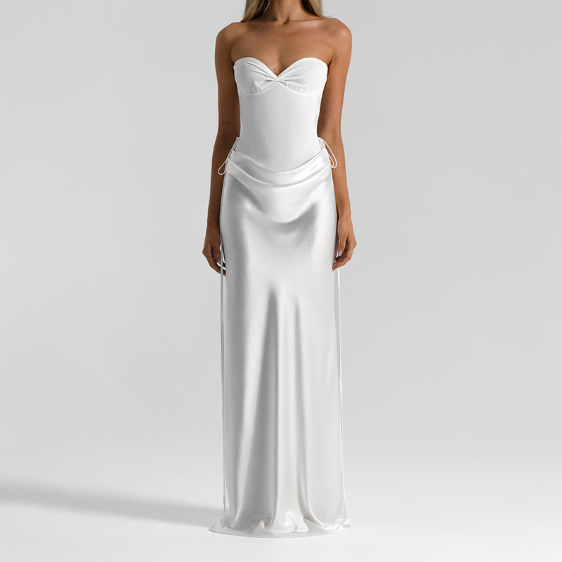 Tornova élégant robe longue sans bretelles mode épissure femmes sans manches robe de Banquet à lacets taille haute robe moulante femme