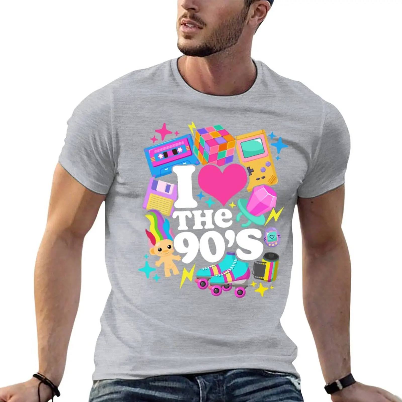 Tendances mode été 2026 : T-shirt rétro années 90 « I Love The 90's » avec figurines d'anime, vêtements d'été, T-shirt homme Blue Archive