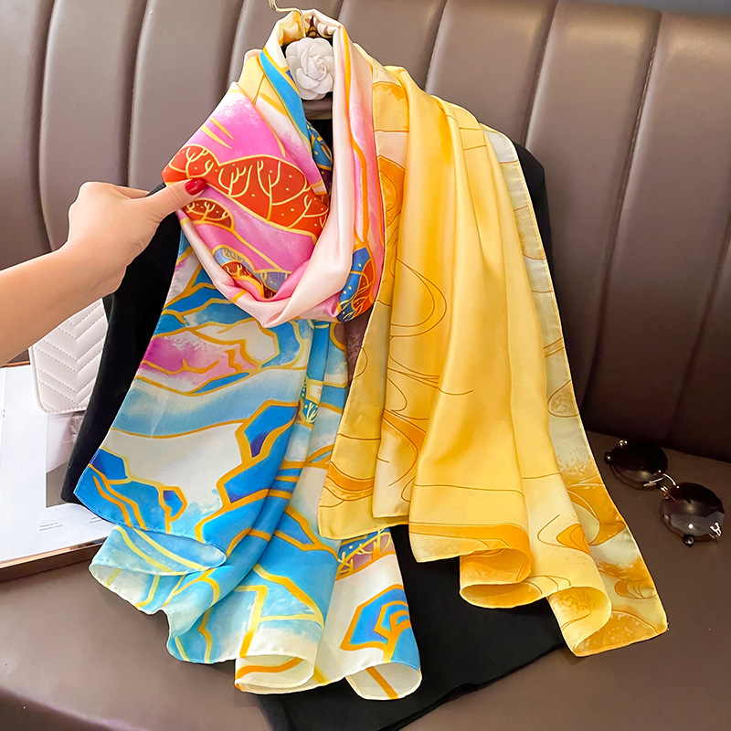 Foulard de Luxe pour Femme, Marque de Mode Espagnole, Tache Florale, Pashmina, Châles et Enveloppes, Hijab de Plage, 180x90cm