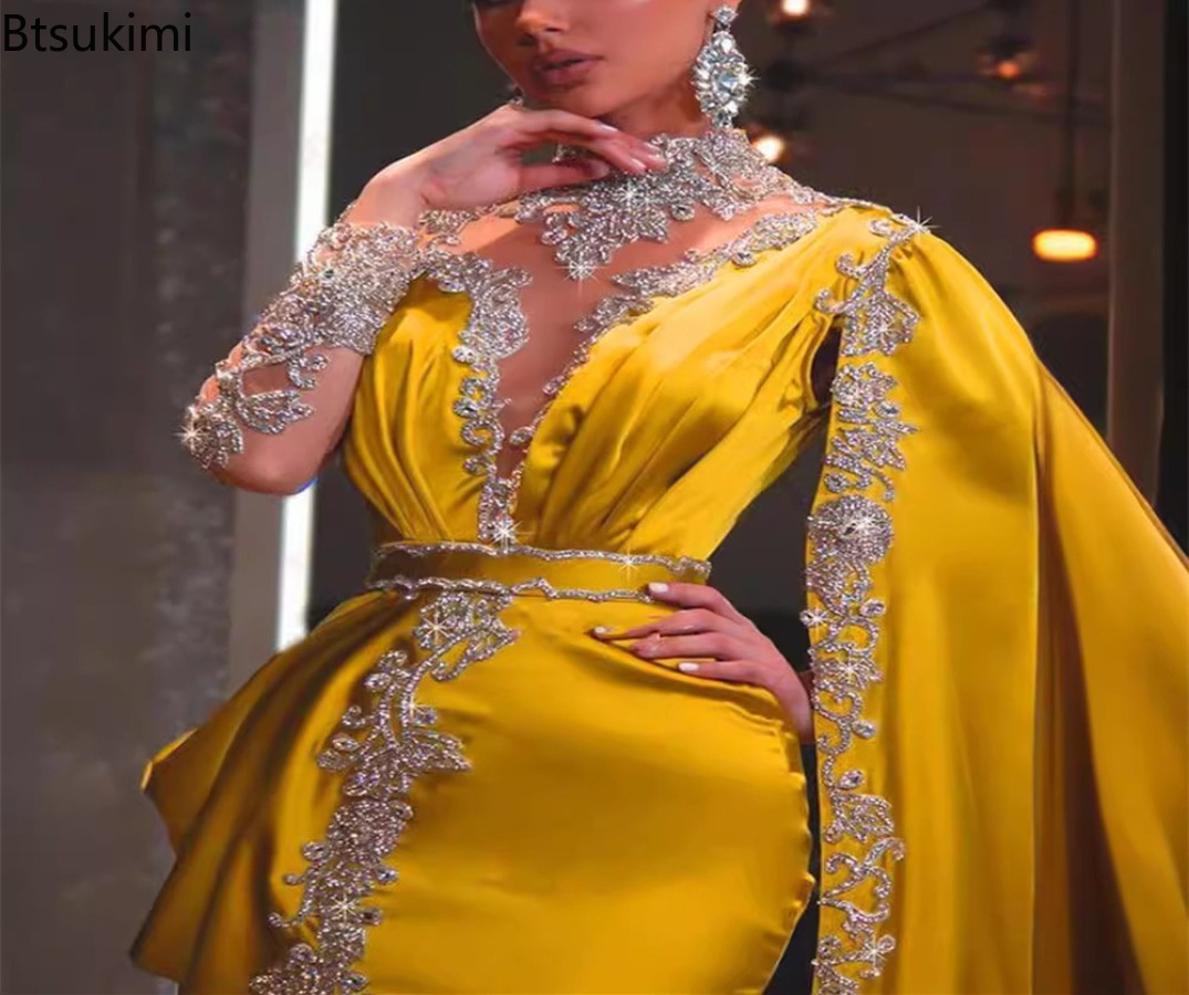 Robe de soirée pour femmes, élégante, Slim, transparente, manches longues, Vintage, longueur au sol, robes de Banquet de haute qualité, 2026