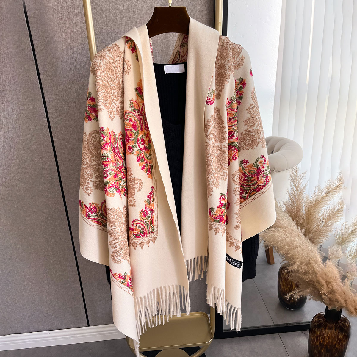 Écharpe chaude en cachemire pour femmes, couverture Pashmina brodée, châle épais, foulard à la mode, Bufanda, Poncho, hiver